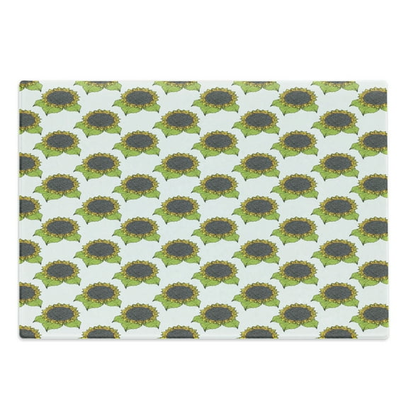 Floral Cutting Board, Hand Drawn Sketch Sunflowers with Vibrant Fresh Spring Leaves, Decorative Tempered Glass Cutting and Serving Board, Large Size, Apple Green Dark Taupe, by Ambesonne