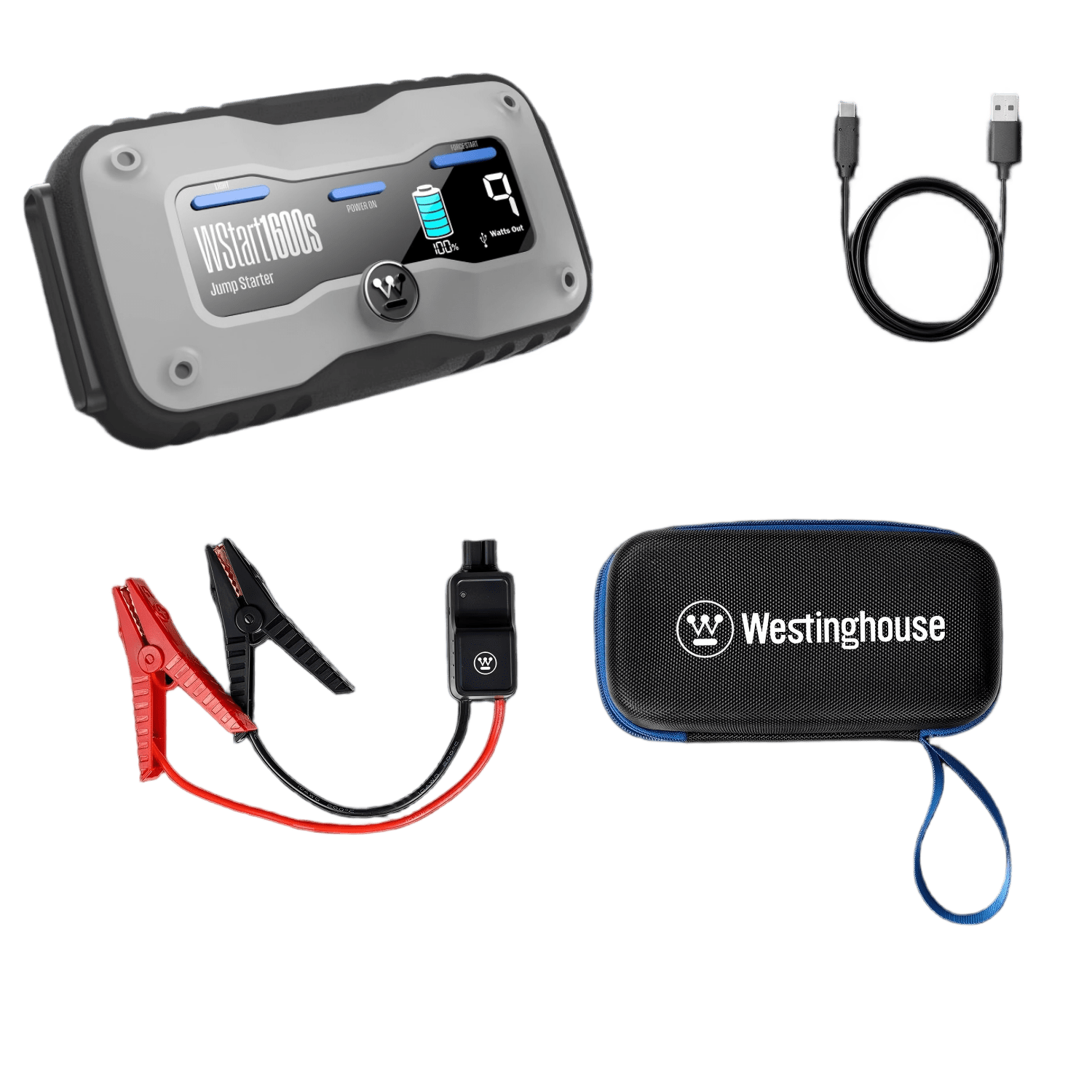 Westinghouse Jump Starter Power bank 12V Car Battery Jumper Starter with Light for Car Battery with Built-in Booster Type-C Fast Charge & Jumper Cables Jump Pack(2000 Peak Amp 16000mah)