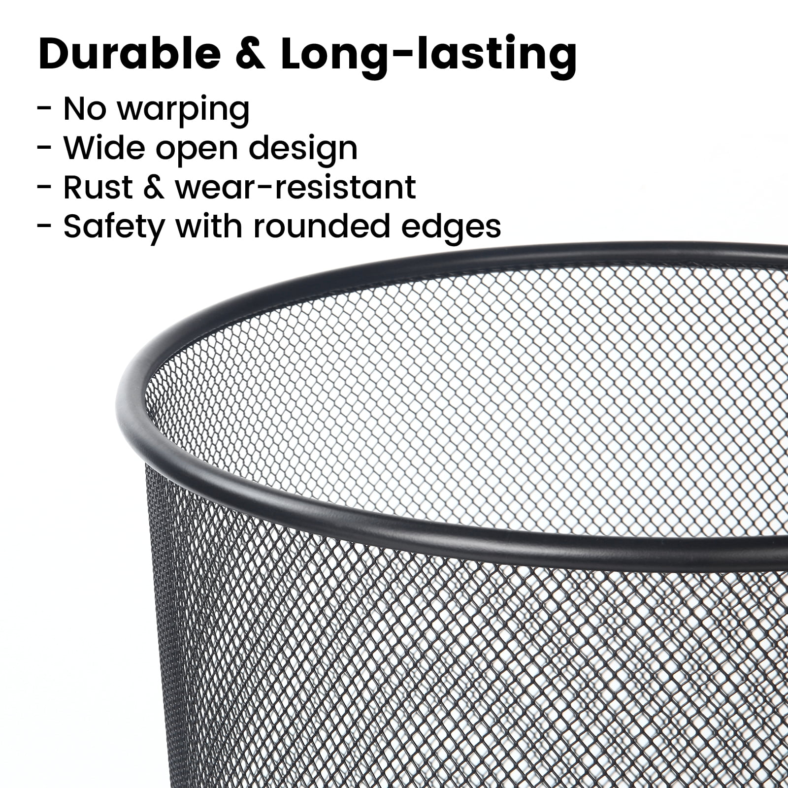 Gamexcel 5-Gallon Metal Mesh Trash Can 4 Pack, Round Open Top Black Waste Basket for Office, Bedroom and Bathroom