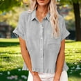 thumbnail image 5 of nerohusy Womens Cropped Linen Shirt Button Down Short Sleeve Blouses Summer Lightweight Loose Lapel Shirts,Gray,M, 5 of 10