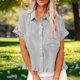 thumbnail image 5 of Craaazy Women's Oversized Short Sleeve Tunic Tops, Lightweight Casual Shirt, Collared Pocket Blouse with Ruffle Hem for Everyday Outfits Gifts, 5 of 9