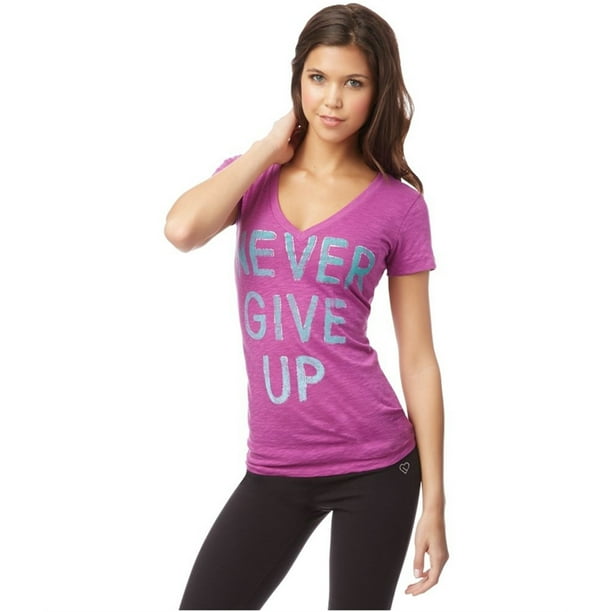 Camiseta gráfica Aeropostale para mujer Never Give Up color morado pequeña