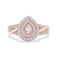 thumbnail image 2 of 3/5 Carat Pear & Round Cut Lab Created Moissanite Diamond Mini Double Halo Wedding Engagement Ring for Womens in 14k Rose Gold Over Sterling Silver (0.60 Cttw,VVS1 Clarity)-5.5, 2 of 6