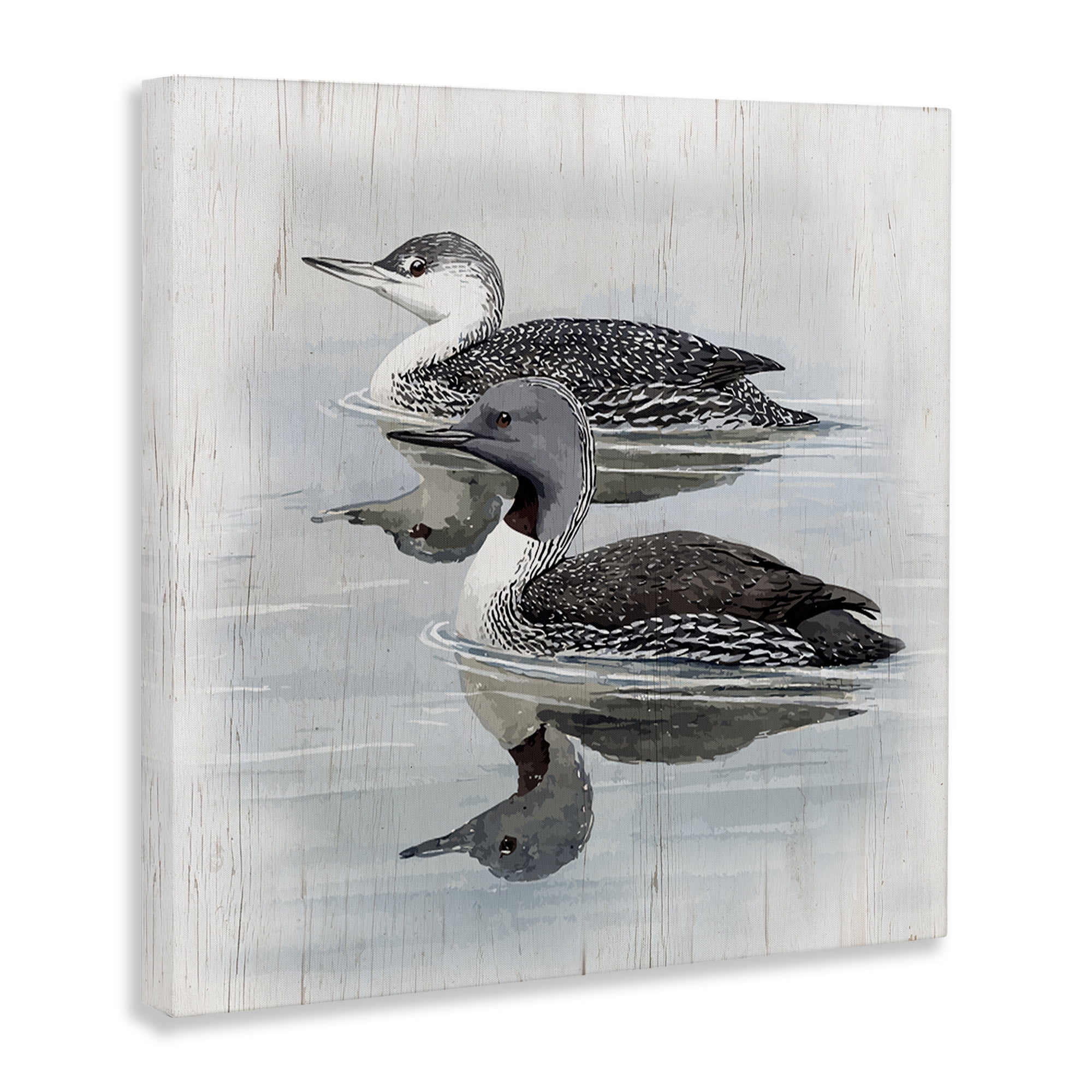 Stupell Industries Twin Loons in Water Animals Painting Wrapped Canvas Art Print Wall Art, 24 x 24
