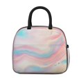 thumbnail image 4 of Insulated Lunch Bag for Women, Floral Print Oxford Fabric Lunch Box, Leakproof Thermal Cooler Tote for Work, School & Picnic, Turquoise Marble Pattern, 4 of 5