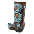 thumbnail image 3 of Turquoise Maroon Floral Scroll Lace Damask Cowboy Boot Vase Planter Figurine 12", 3 of 5