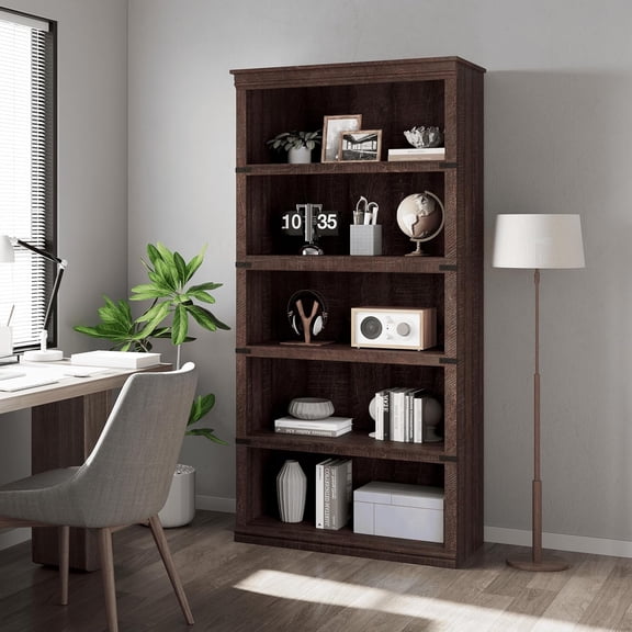 5-Tier Bookcase Display Storage Shelves Farmhouse Bookshelf,  Wooden Bookshelves Floor Standing Book Shelves for Home Office, Living Room, Bedroom, Kids Room