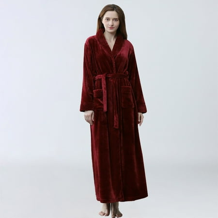

YSEINBH Lightweight Soft Nightgown Warm Fleece Winter PajamasDresses Elegant Sleepwear Long Bathrobes For Women