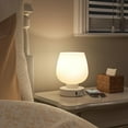 thumbnail image 4 of Lámpara de mesa táctil para mesita de noche - Lámpara de noche con puertos de carga USB C+A para dormitorio y sala de estar, lámpara de escritorio con pantalla de vidrio blanco para espacios pequeños, 4 of 10