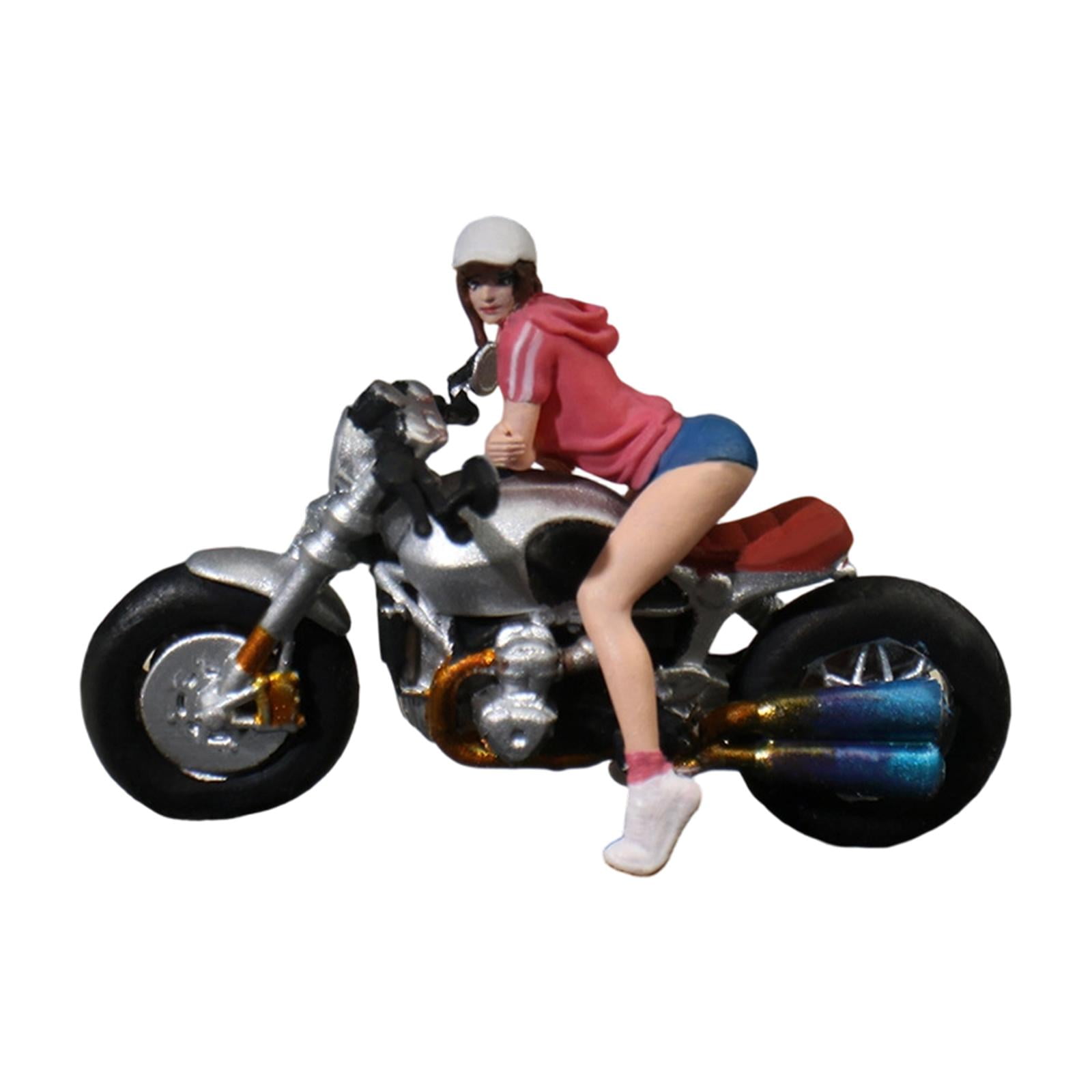 1 Piece Miniature Figure Motorcycle Rider Resin Painted Ornament for Women DIY Model Diorama