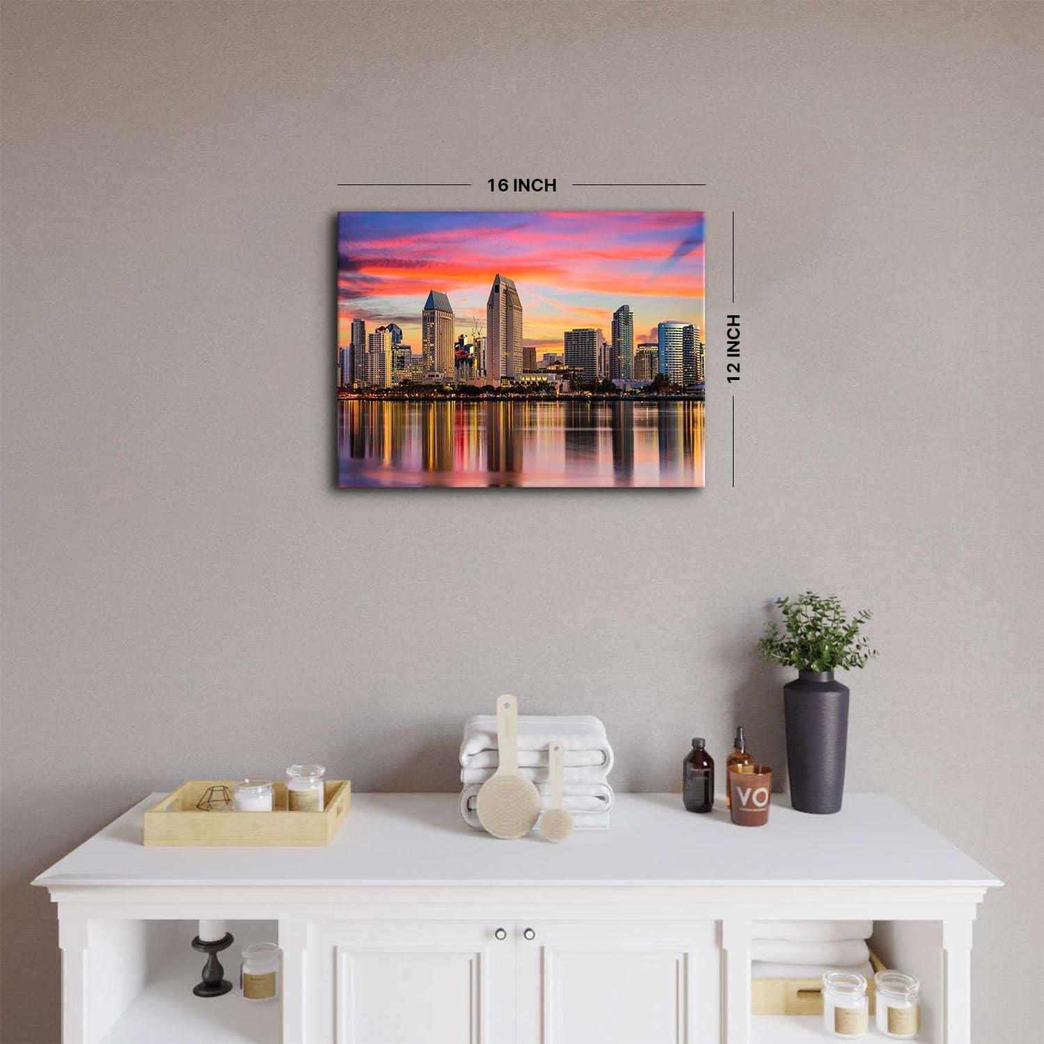 San Diego Wall Art Modern City Skyline Artwork Canvas Decor USA California Pictures for Living Room Building Panorama Poster Cityscape Night View Painting House Bedroom Office Home Decor 12x16”