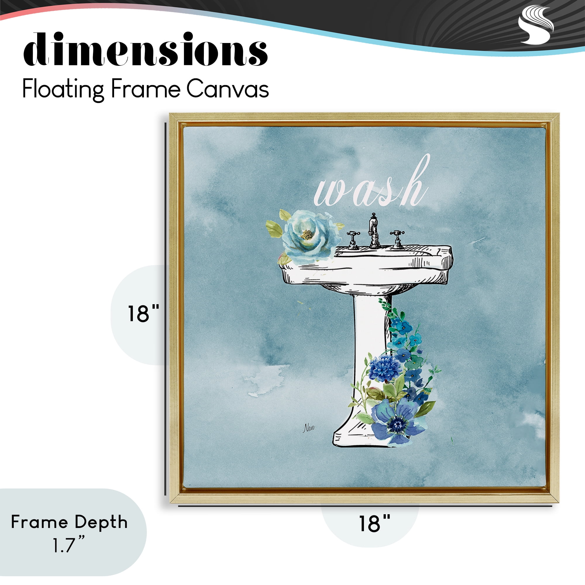 Stupell Industries Floral Bathroom Rules Wash Gold Framed Floater Canvas Wall Art, design by Nan