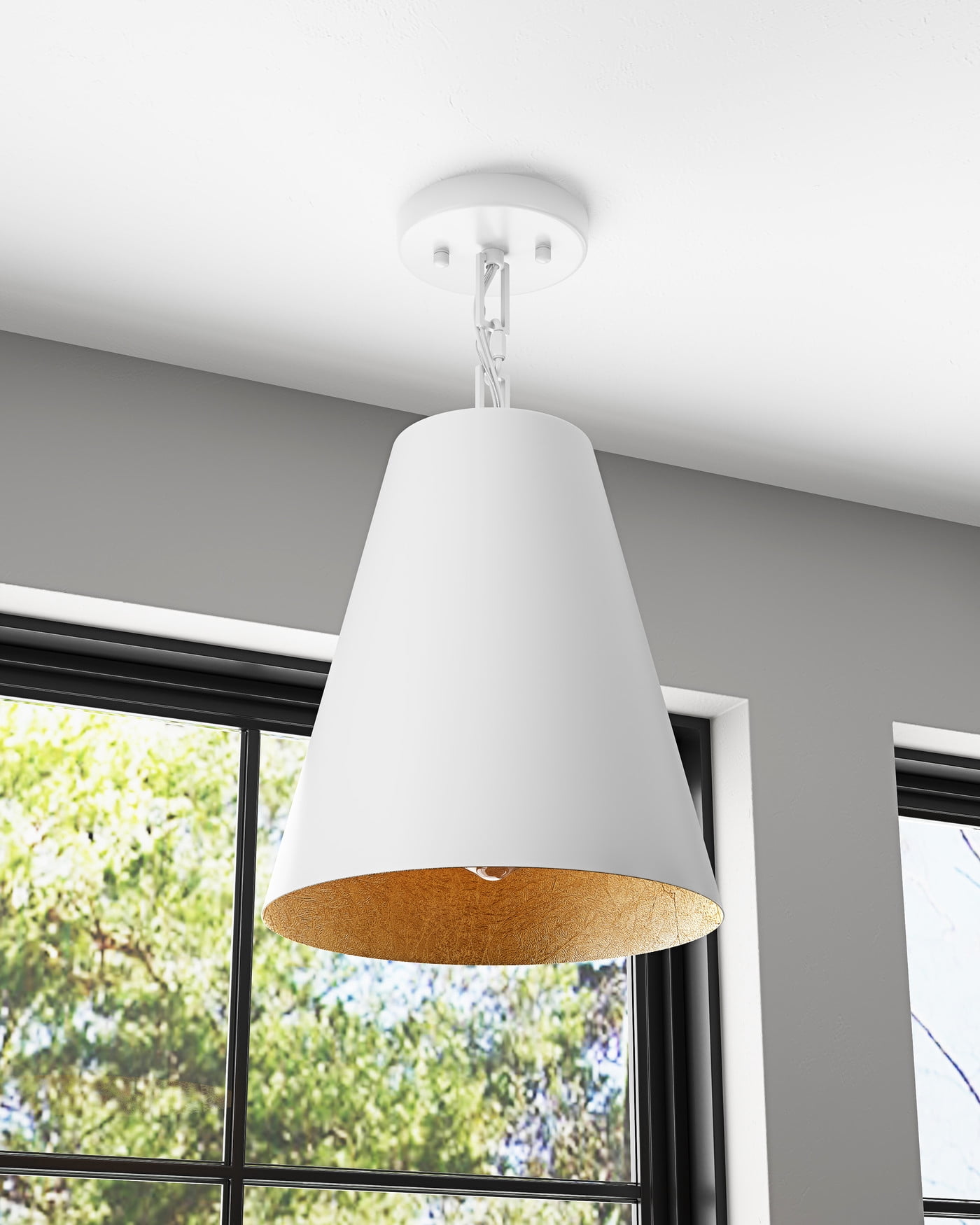 Aiwen Mid Century Semi Flush Mount Ceiling Light White Cone Metal Shade Farmhouse Ceiling Lighting For Bedroom Kitchen Island Living Room Hallway