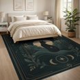 thumbnail image 3 of ODIKA 8'x10' Washable Area Rug Dark Teal Gold Celestial Cat Design Mystical Moon Phases with Starry Accents for Living Room, Under Sectional, Family , Durable, Non-Slip, 3 of 7