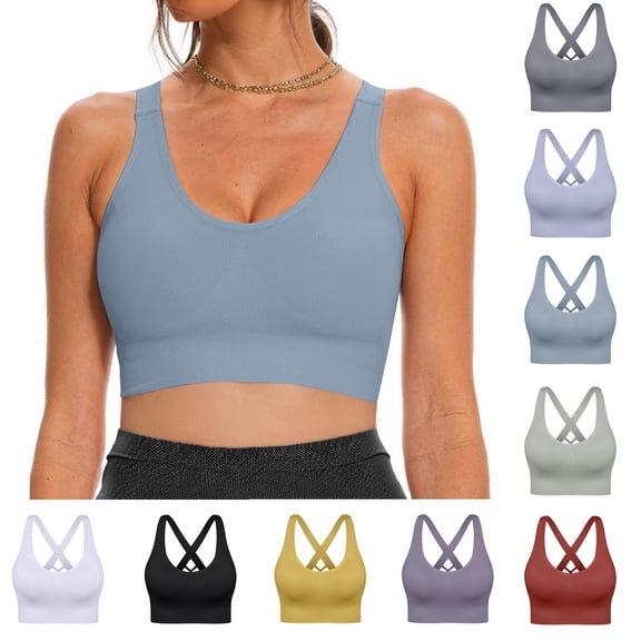 Women's Strong Hold Sports Bra Wireless Cross Back Yoga Lingerie, Unpadded Seamless Fitness Bustier, High Impact Running Underwear, Breathable Gathering Gym Vest, Supportive Athletic Bralette