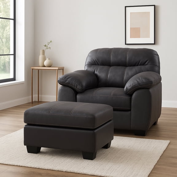 American Furniture Classics Vegan Leather Armchair with Matching Ottoman