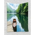 thumbnail image 1 of Lake Tapestry, Wooden Boat at Pier on Biograd Mountain Lake Montenegro Idyllic Springtime, Wall Hanging for Bedroom Living Room Dorm Decor, 40W X 60L Inches, Green Brown Pale Blue, by Ambesonne, 1 of 2