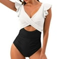 thumbnail image 2 of Women's One Piece Ruffle Cutout Swimsuit - Nylon Spandex, V Neck for Beach, 2 of 5
