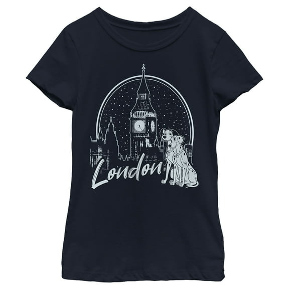 Girl's One Hundred and One Dalmatians London Couple  Graphic Tee Navy Blue X Large