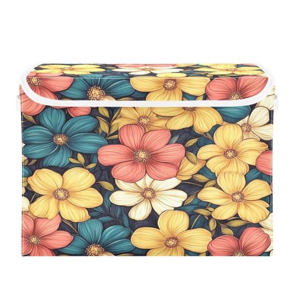 Storage Box With Lid 16.5x12.6x11.8In Foldable Stacked Household Storage Box Colorful Flowers Lovely