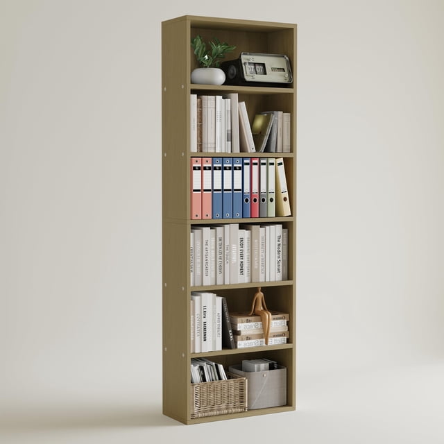 Yiwa 6 Tier Open Shelf Bookcase, Tall Floor Standing Wooden Bookshelf for Storage and Display