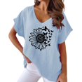 thumbnail image 1 of Gibobby Camiseta con cuello en V para mujer Camiseta estampada suelta casual cuello redondo manga corta camiseta mujer(Azul,XL), 1 of 4