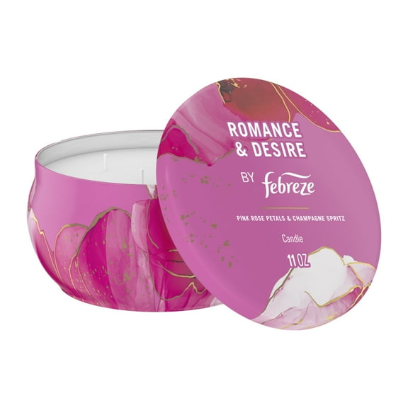 Febreze Scented Candle, Romance & Desire Scent, 11 oz 4 Wick Candle, Single Pack