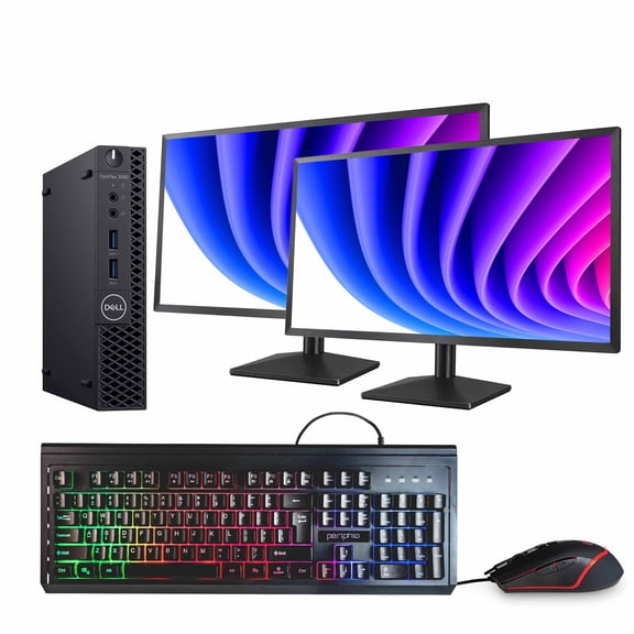 Restored Dell OptiPlex 3060 Mini Computer Bundle | Intel Core i5, 16GB RAM, 500GB SSD | Windows 11 Pro, Dual 24" Monitors | Blair Tech