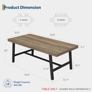 71 Dining Table for 6-8 People, Industrial Kitchen Table with Sturdy Metal Frame, Large Rectangular Dinner Table, Rectangular Counter for Dinner, Kitchen, Dining Room