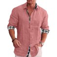 thumbnail image 2 of Camisa con botones para hombre, manga larga, cuello vuelto, patrón liso exterior, estampado interior a cuadros, camisa holgada informal suave para hombre, 2 of 6