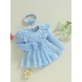 thumbnail image 5 of Hirigin Newborn Baby Girl Lace Romper Dress Long Sleeve Ruffle Mesh Tutu Dress 0 3 6 12 18 Months Cute Jumpsuits with Headband, 5 of 8