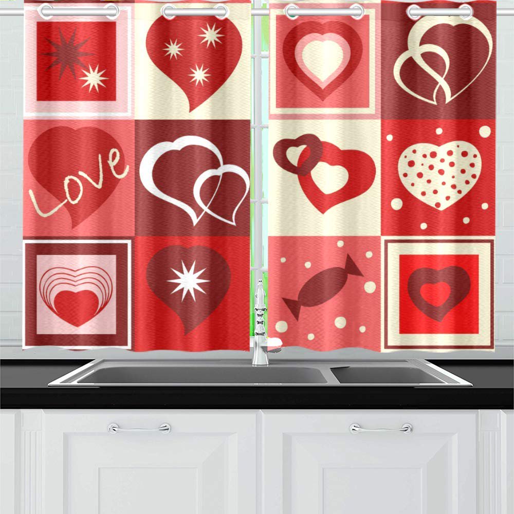 MKHERT Valentines Day Window Curtain Kitchen Curtain 26x39 inch,Two