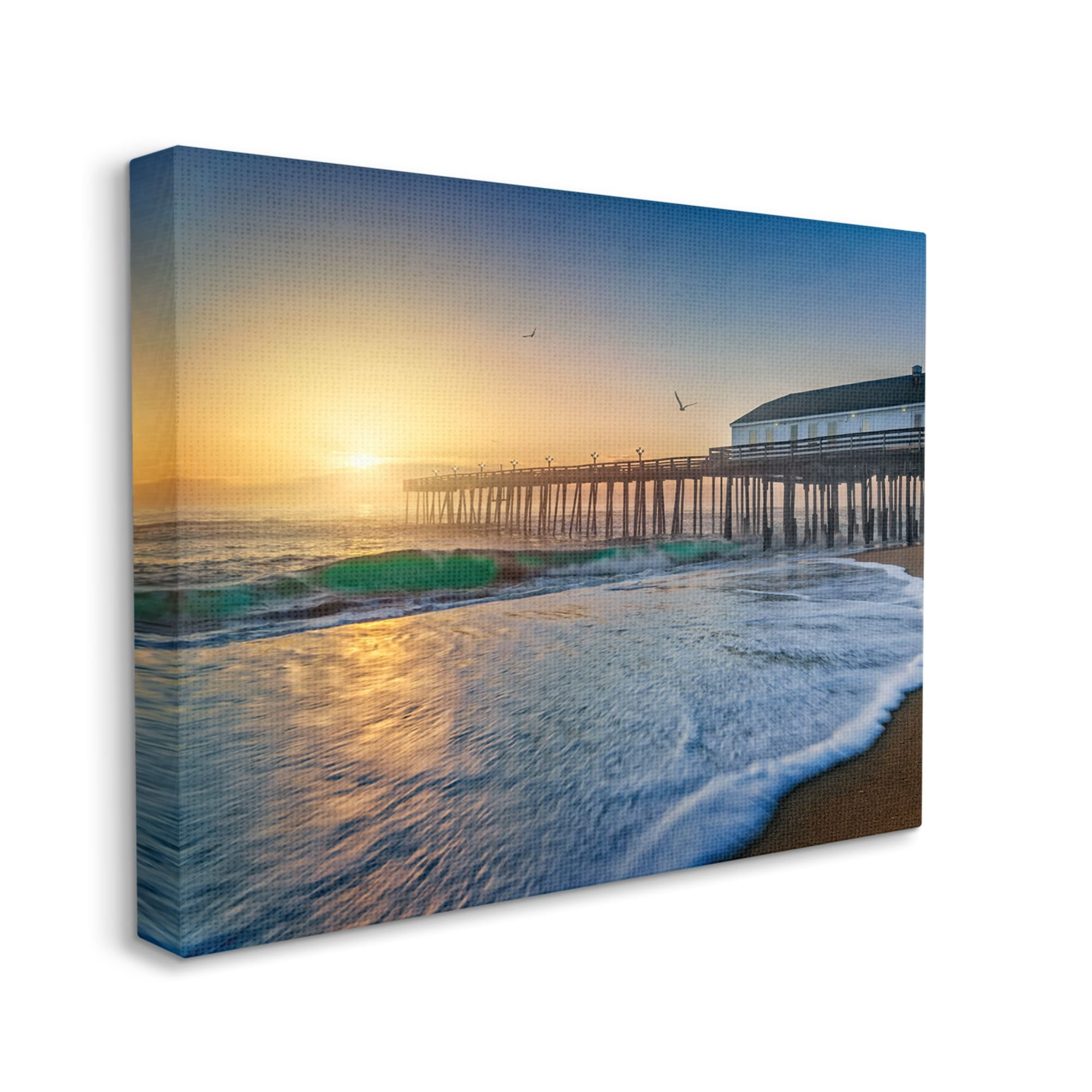 Stupell Sunlit Coastal Pier Ocean Foam Landscape Photography Gallery Wrapped Canvas Print Wall Art