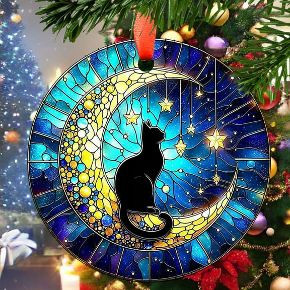 Midnight Black Cat Christmas Ornament, Ceramic/Acrylic Ornament, Mother’s Day Keepsake, Valentine’s Day Decor, Festival Gift Ornament, Collectible 2025