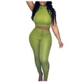 thumbnail image 1 of Timegard 2 Piece Yoga Sets for Women Ribbed Sleeveless High Neck Crop Tops and Drawstring Leggings Slim Workout Sets, 1 of 7
