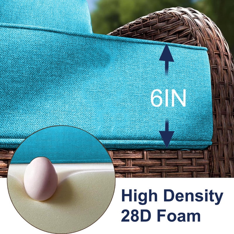 Outdoor Rattan Chair Cushions, Waterproof Patio Chair Replacement Cushions, 6in Thick Seat Back Cushion for Deck Yard and Poolside（Lake blue 2pc）