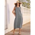 thumbnail image 5 of Summer Dresses for Women Casual Maxi Dress Vacation Long Sundresses Plaid Striped with Pockets Black Checkered M, 5 of 9