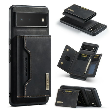 Zjrui Leather Magnetic Wallet Case Compatible with Google Pixel 7 Pro with Card Holder Shockproof Stand Case-Black