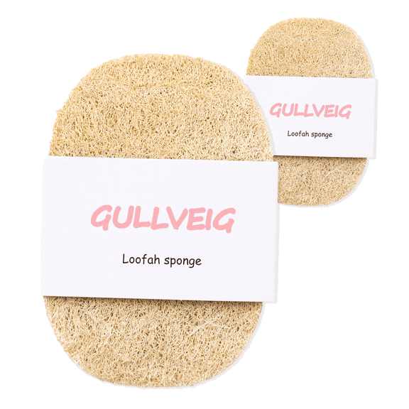 GULLVEIG Natural Loofah Exfoliating Bath and Kitchen Dishwashing Sponge, No Bleaching Ingredients,Pack of 2