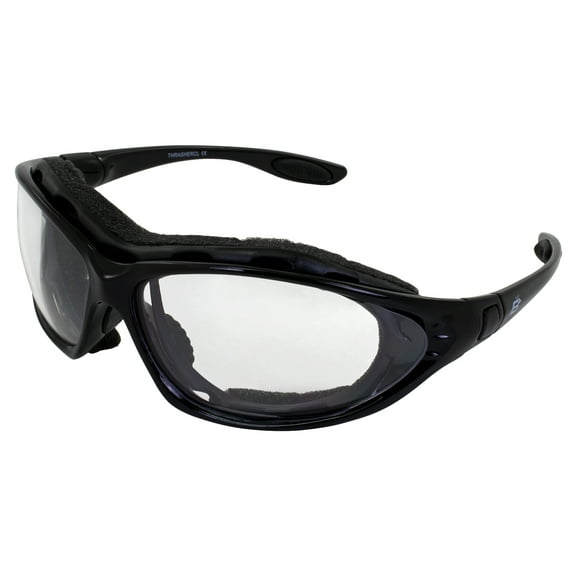 Birdz Eyewear Thrasher Padded Motorcycle Sunglasses for Men & Women Convertible to Goggles Black Frame w/ Clear Lenses