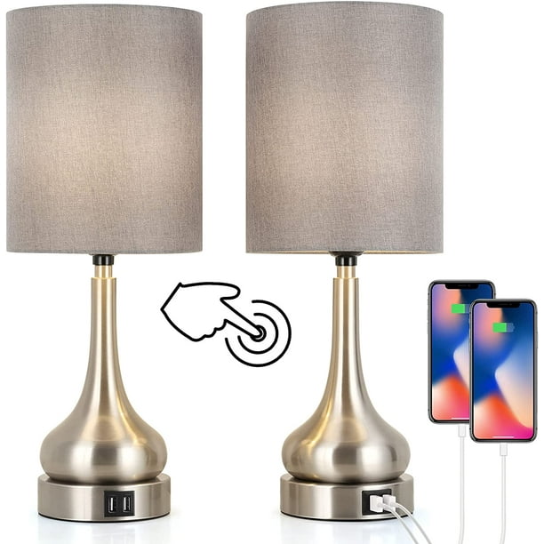 Bedroom Touch Bedside Lamps Set of 2 Table Lamp with Dual USB and AC