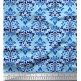 thumbnail image 1 of Soimoi Blue Cotton Duck Fabric Mosaic Damask Fabric Prints By Yard 58 Inch Wide, 1 of 3