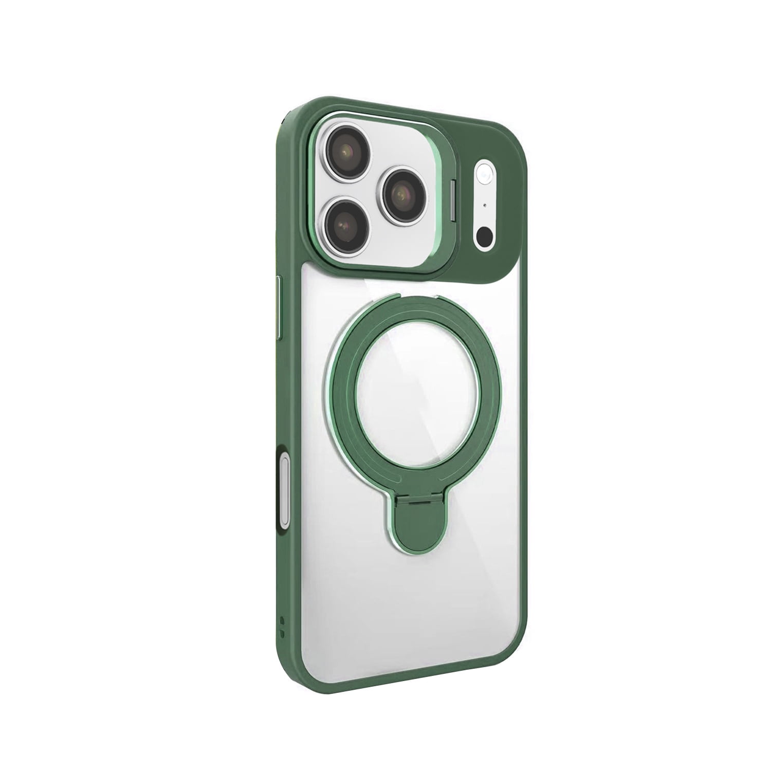 Magnetic Clear Case with Dual Kickstand and Lens for iPhone 17 Pro Max - Dark Green