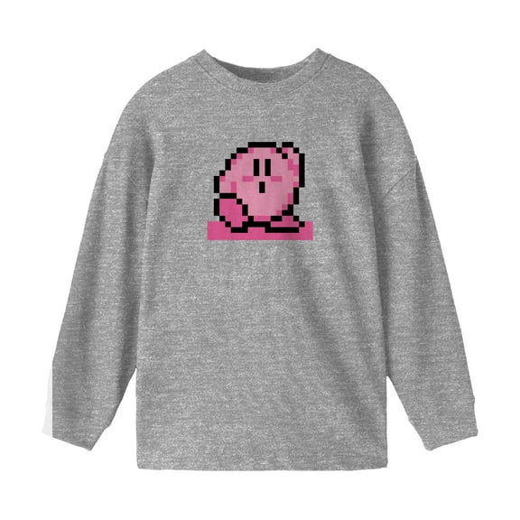 Kirby Pixel Kirby Boy's Athletic Heather Long Sleeve Shirt-XL