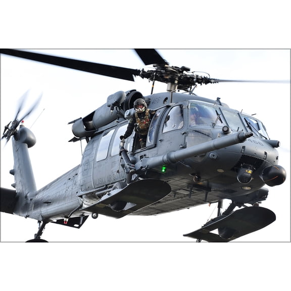 24"x36" Gallery Poster, An HH-60G Pavehawk helicopter transports the casualties and members of Baker Company, 3rd Platoon, 509th Infantry