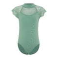 thumbnail image 3 of Haitryli Kids Girls Cap Sleeve Floral Lace Ballet Dance Leotard Backless Gymnastics Jumpsuit One Piece Bodysuit Dancewear Green 15-16, 3 of 5