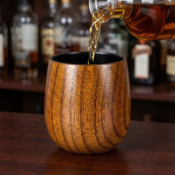 Handcrafted Charred Wooden Whiskey Glass, 10oz Old Fashioned Bourbon Cup, 1-Piece