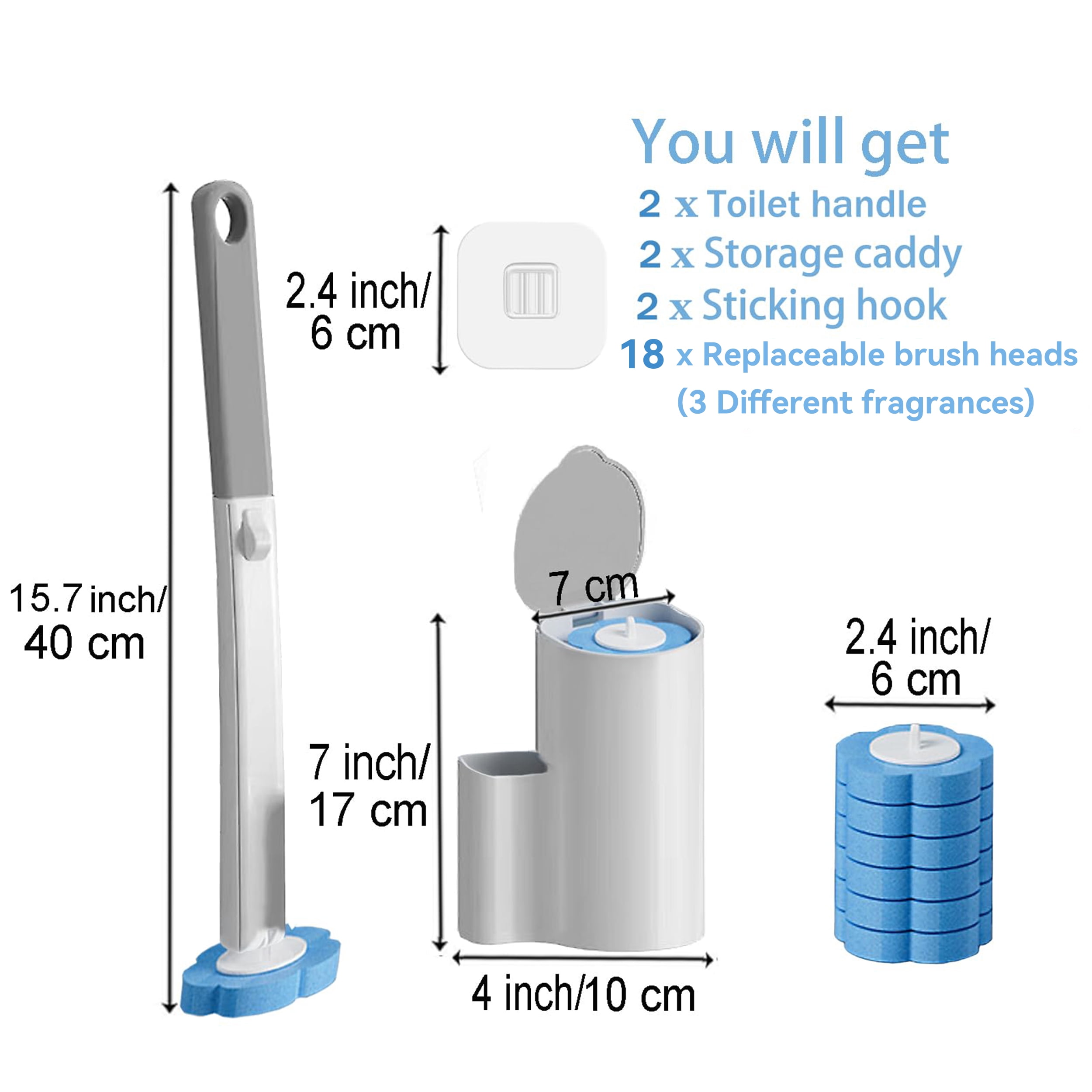 Greenpod 2 Pack Disposable Toilet Brush and Holder Set,Extended Handle with 18 Cleaner Refills Toilet Brush for Toilet Bowl Cleaners,Bathroom Cleaning, Bathtub