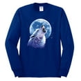 thumbnail image 2 of Wolf Howling at the Moon | Mens Animal Lover Long Sleeve T-Shirt, Royal, Small, 2 of 3