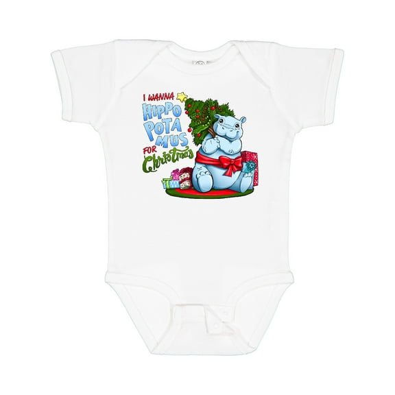 Inktastic I Wanna Hippopotamus for Christmas Cute Hippo Boys or Girls Baby Bodysuit